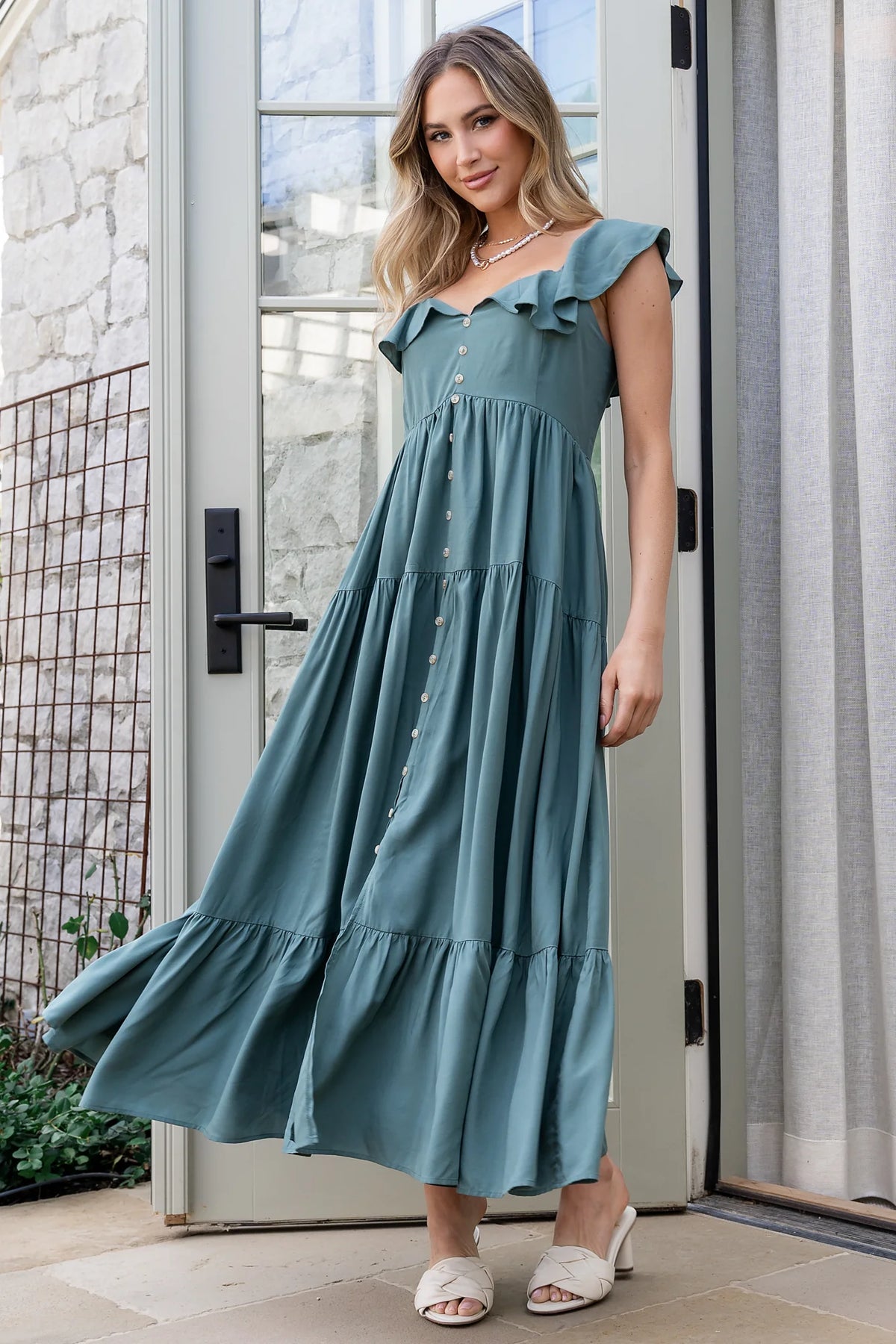 Ellie Ruffle Top Dress | Deep Teal