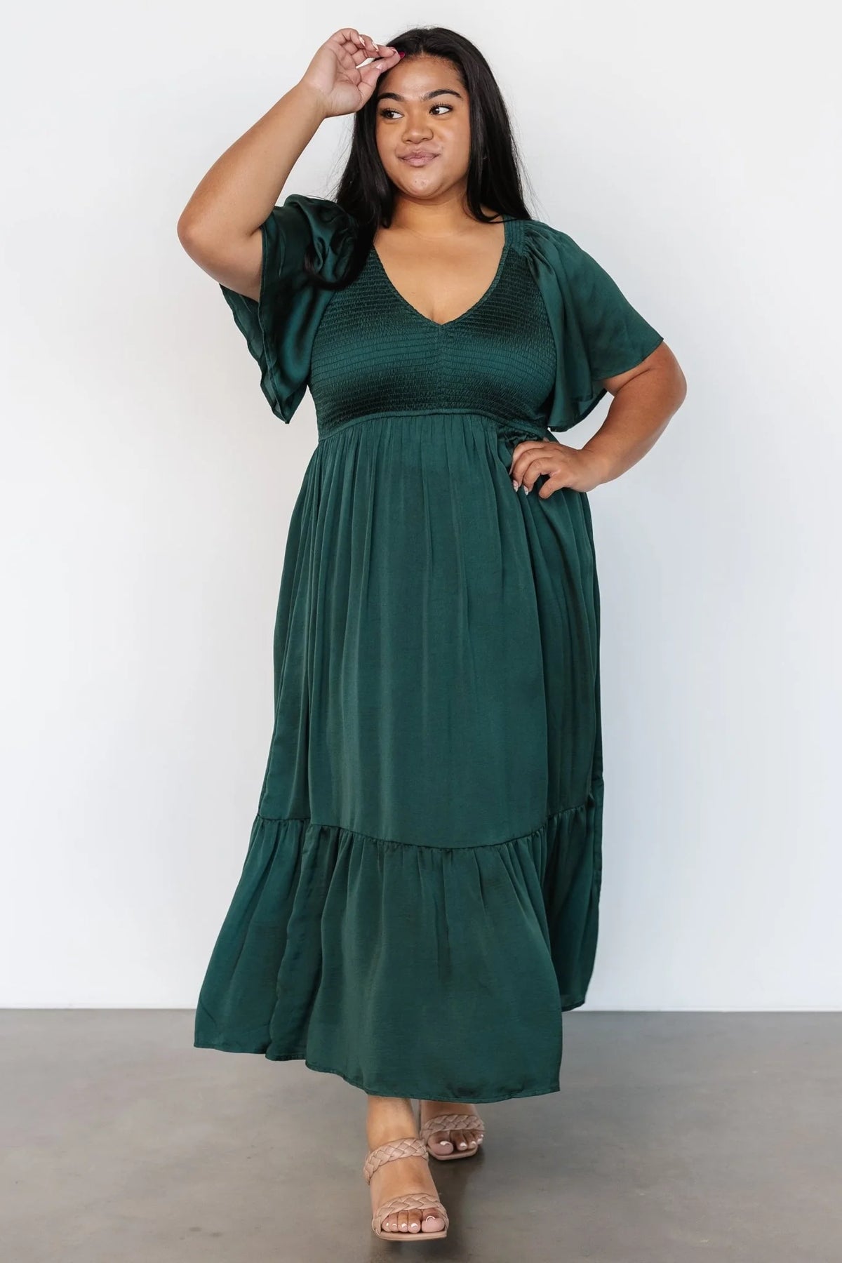 Lovell Smocked Midi Dress | Emerald