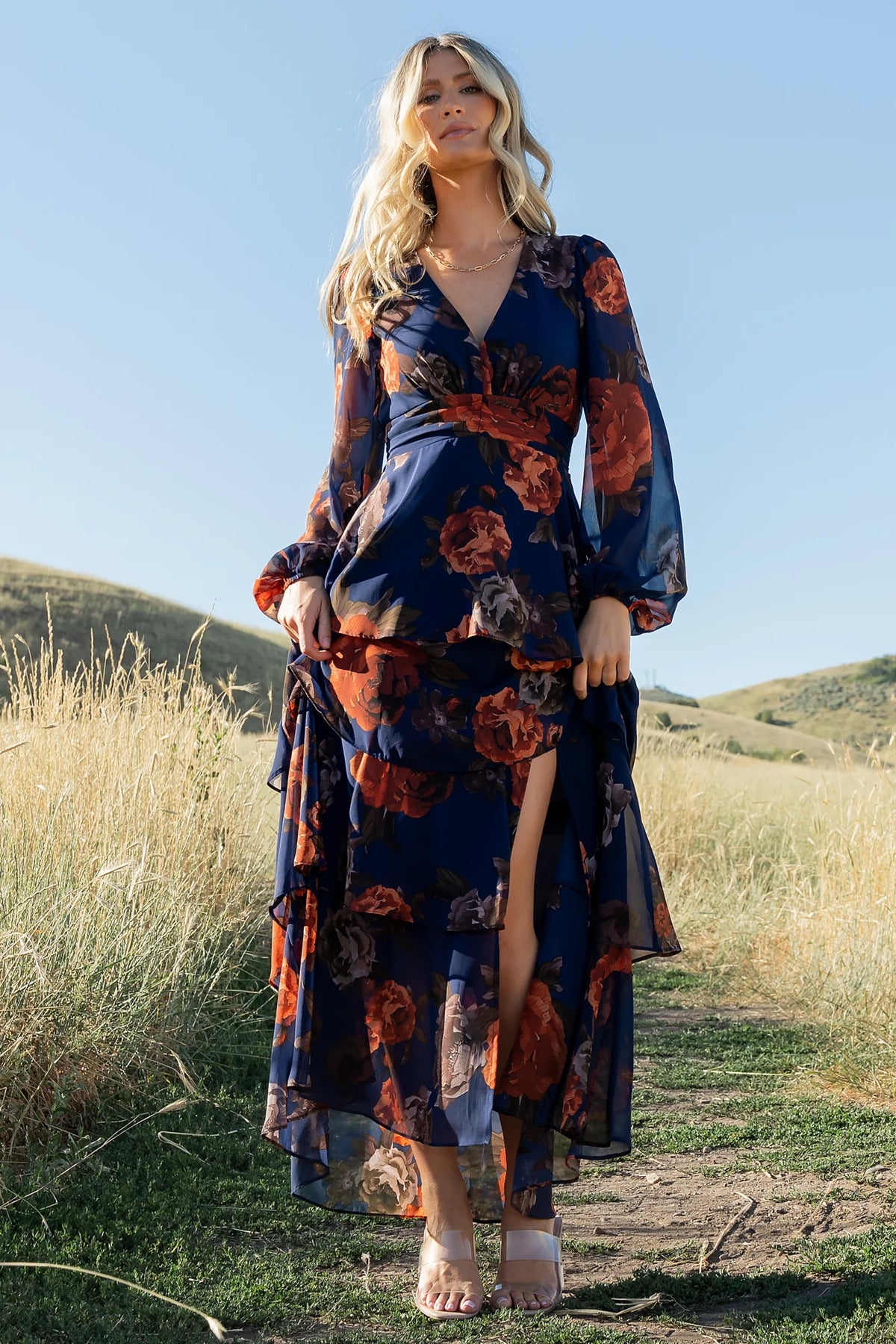 Mariella Tiered Maxi Dress | Navy + Rust