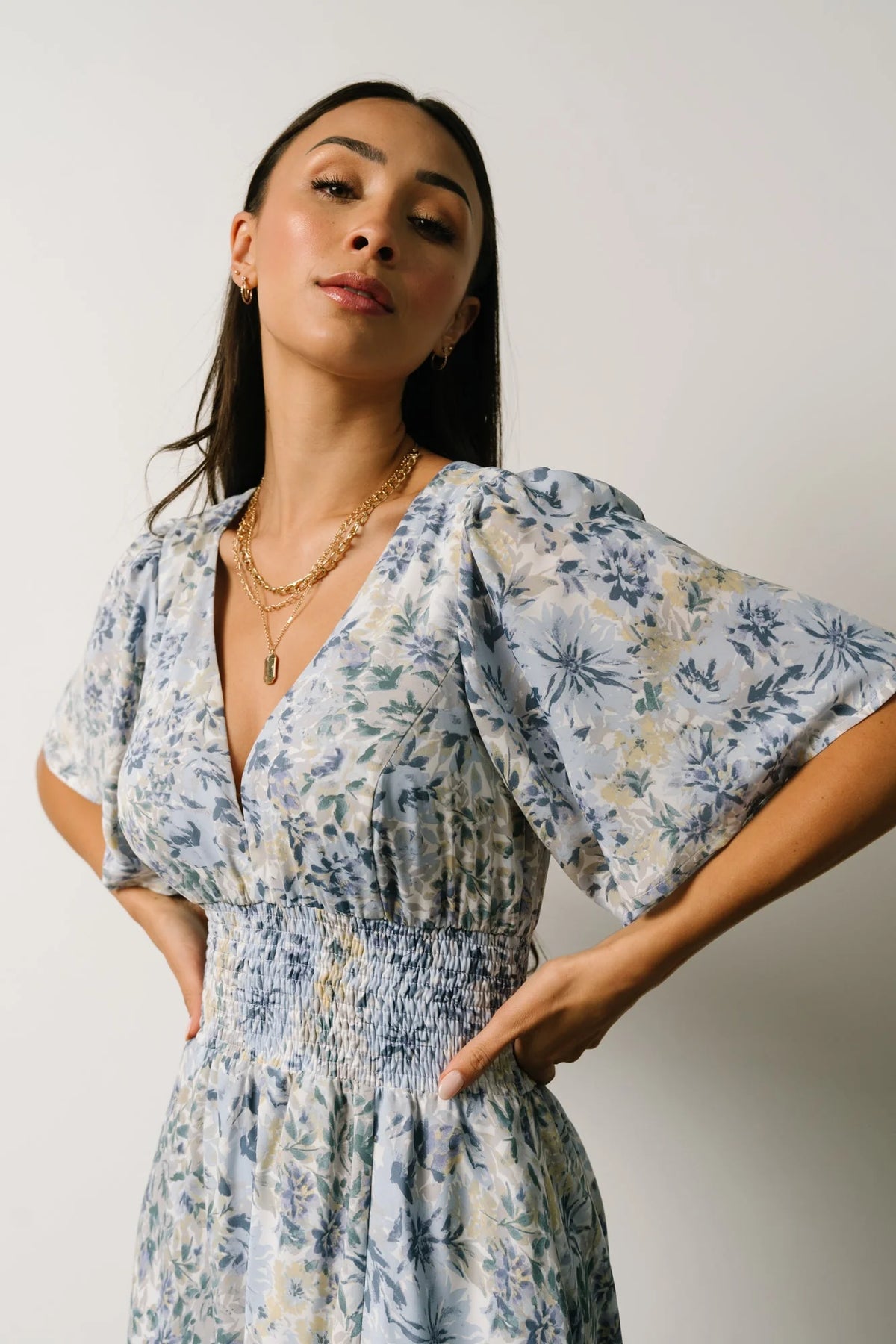 Verona Smocked Maxi Dress | White + Blue Print
