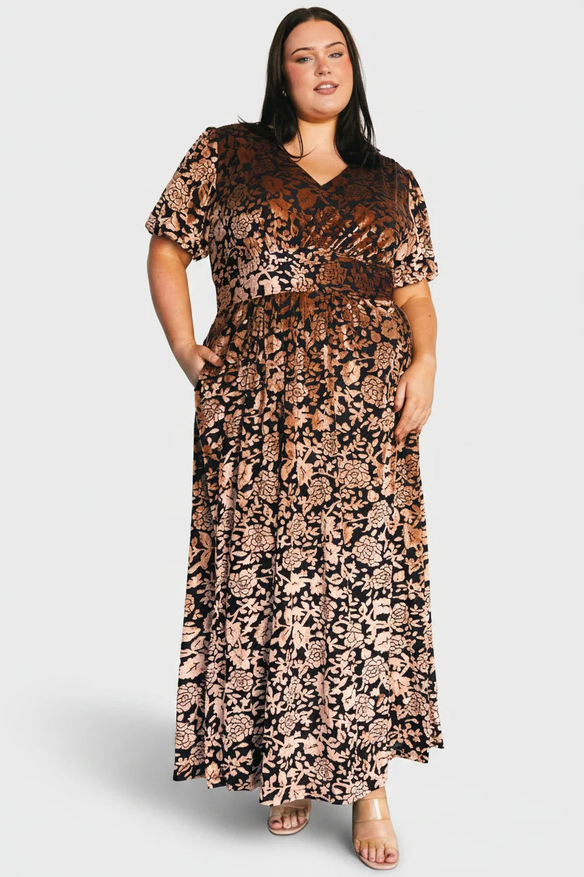 Leslie Velvet Maxi Dress | Black + Bronze