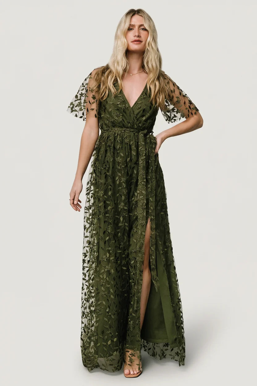 Marseille Embossed Maxi Dress | Olive