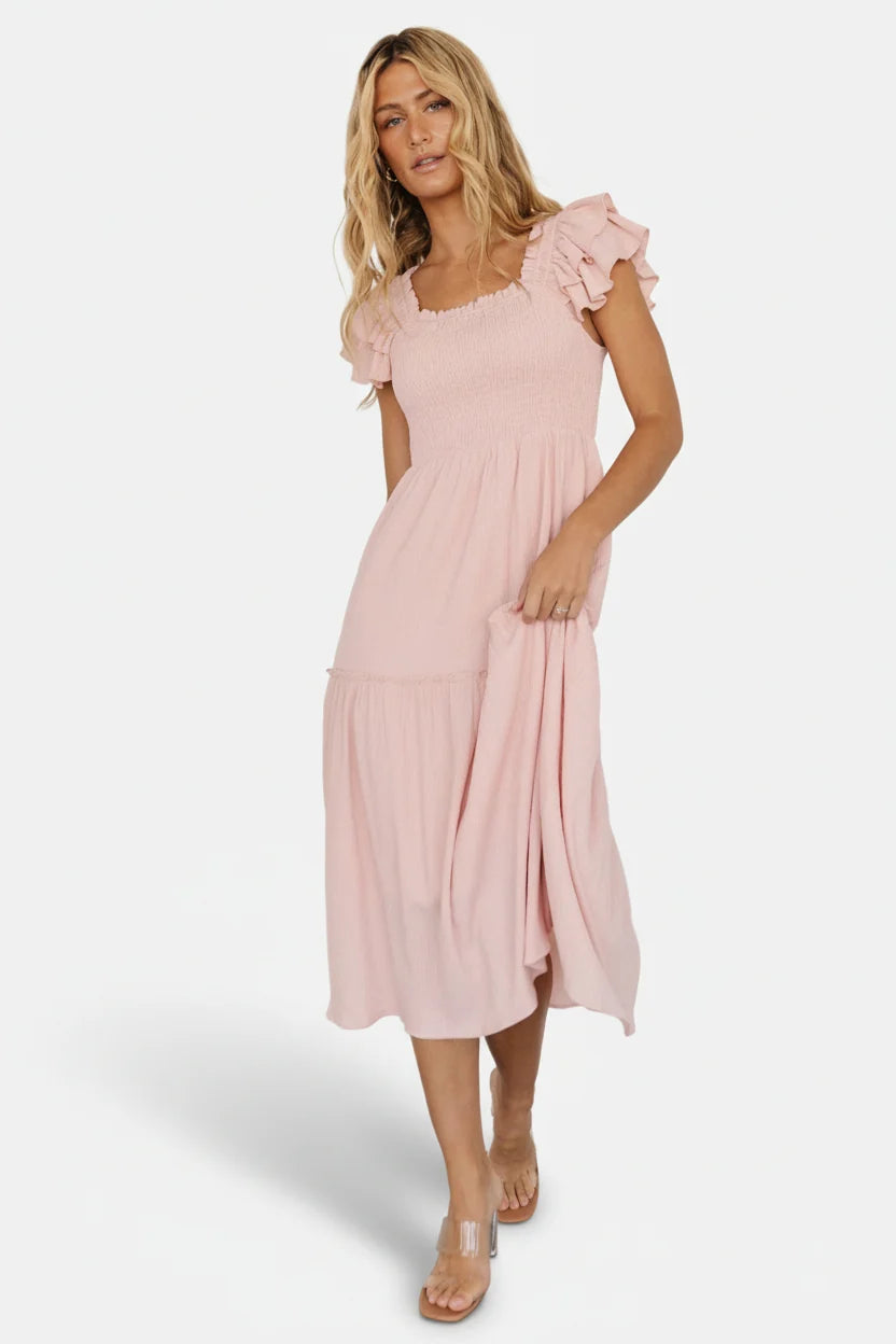 Jacie Smocked Midi Dress | Blush