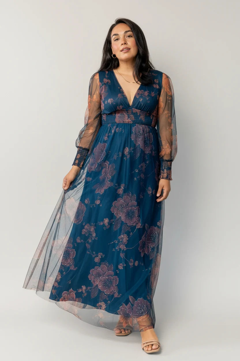 Layla Tulle Maxi Dress | Copper + Blue Metallic